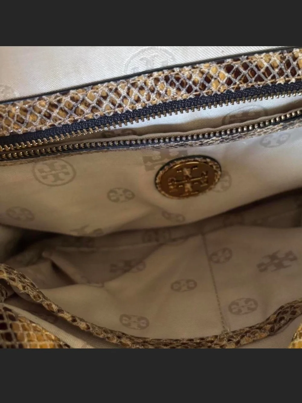 Tory Burch Black and Beige Snake-Trim Raffia Structured Satchel Handbag - Picture 2 of 6